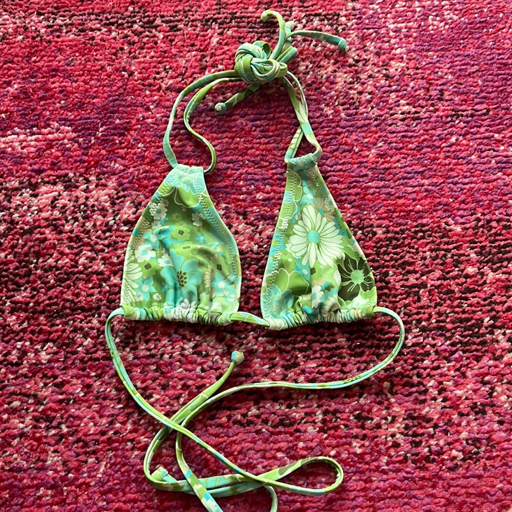 Kulani Kinis Halter Triangle Bikini Top in Green Floral